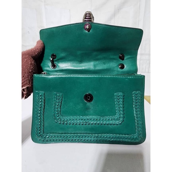SOLD***Authentic BVLGARI Plissé Serpenti Forever Flap Bag Green - Picture 12 of 16